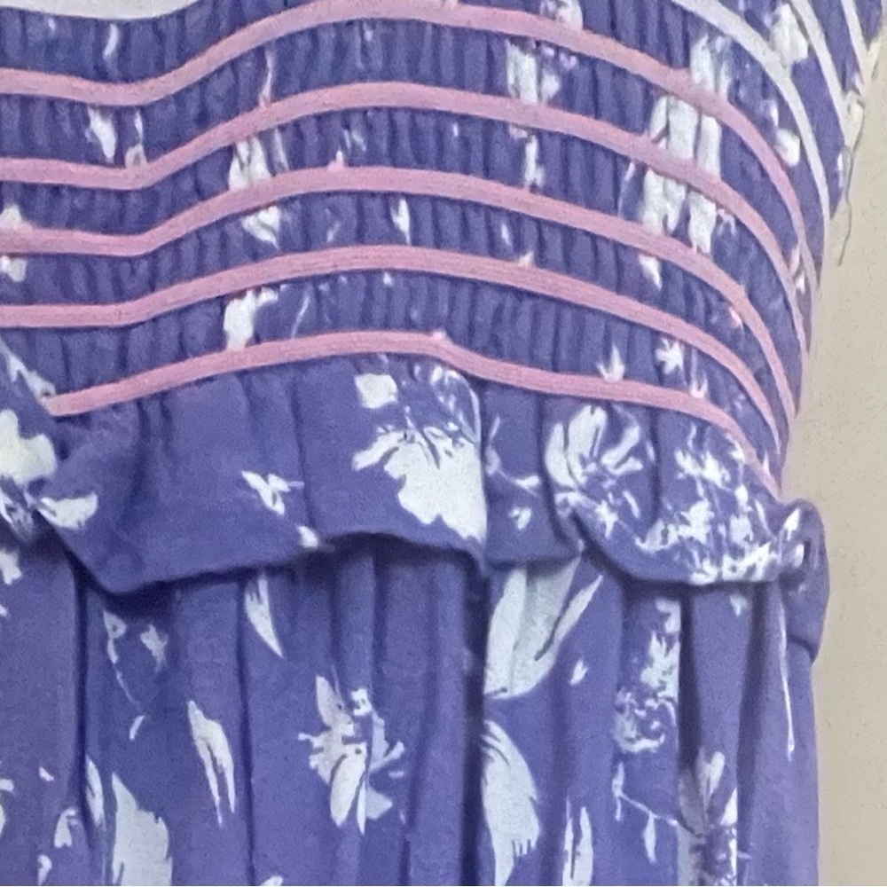 FREE PEOPLE Periwinkle/ Purple Floral Smocked Jumpsuit - Picture 5 of 9